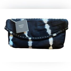 NWT $180 Sammy Of Ethiopia Tie Dye sheepskin Leather blue Clutch